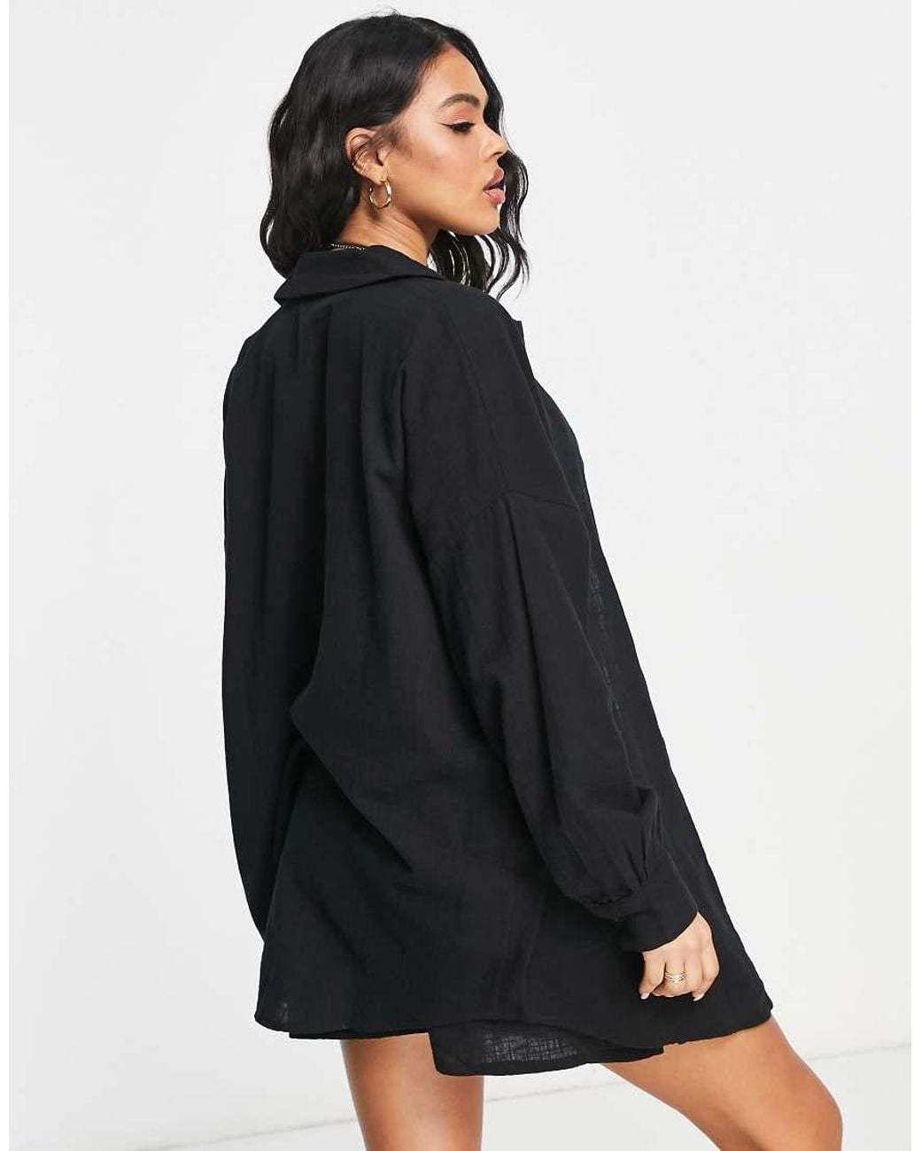 ASOS Black Textured Button Through Beach Shirt