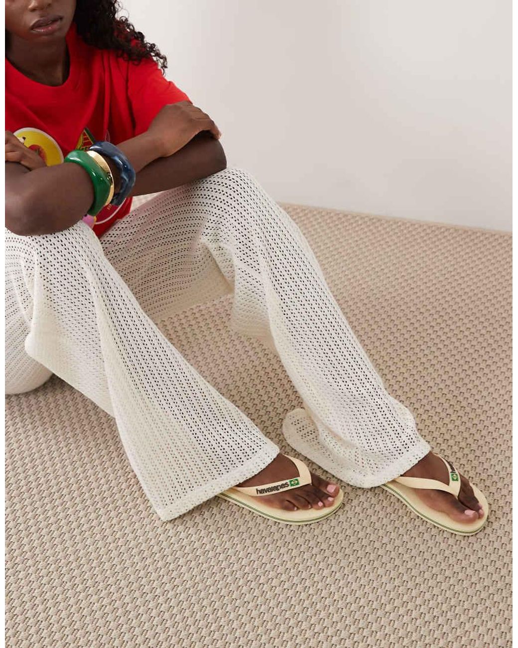 ASOS White Crochet Jersey Micro Waistband Trouser Co-Ord