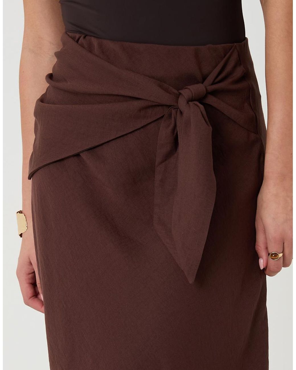 Threadbare Brown Tie Sash Midi Skirt