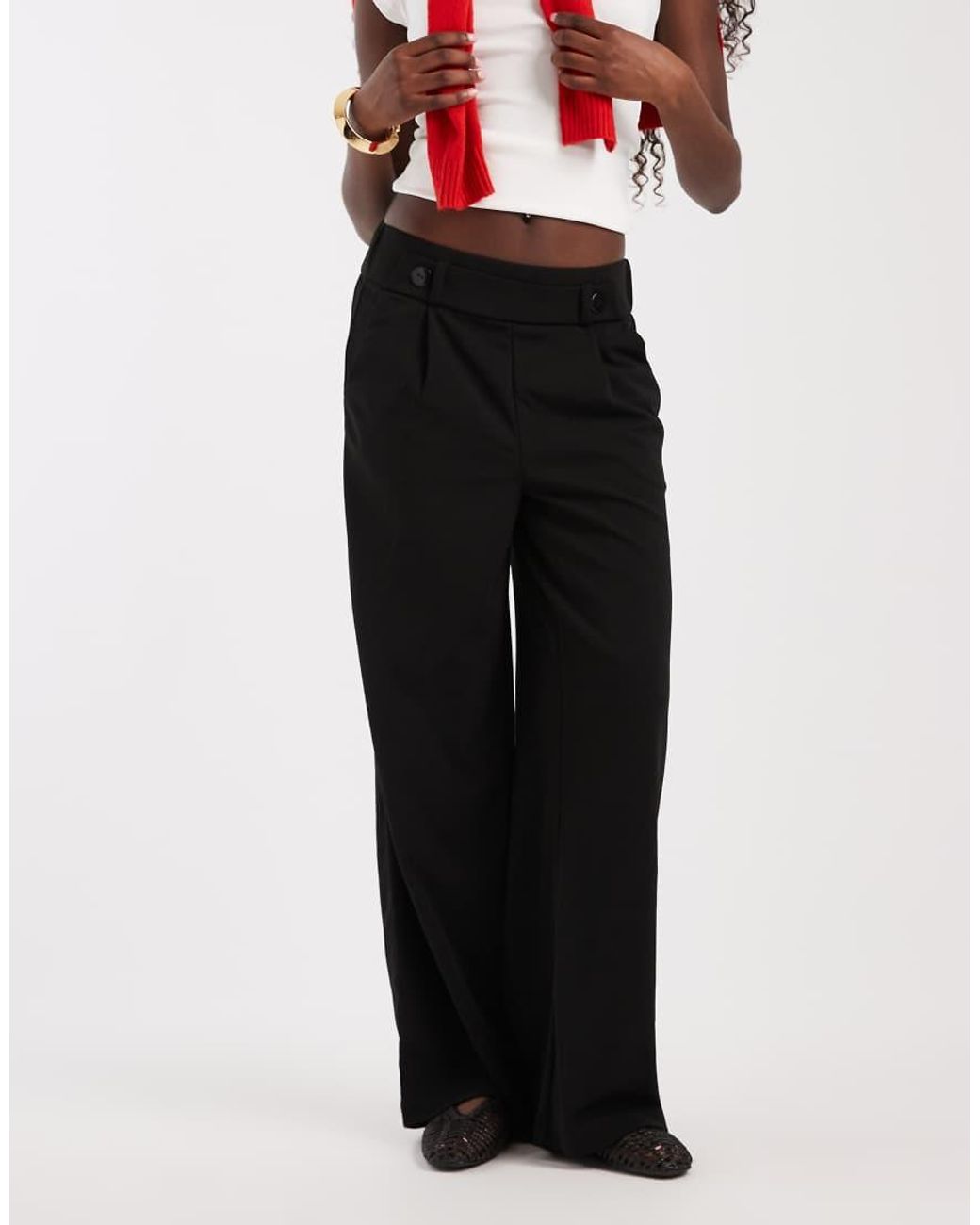 Vero Moda White Button Detail Wide Leg Trousers
