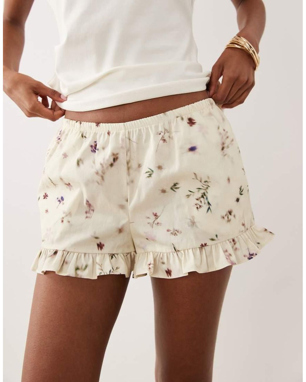 ASOS Natural Frill Hem Shorts