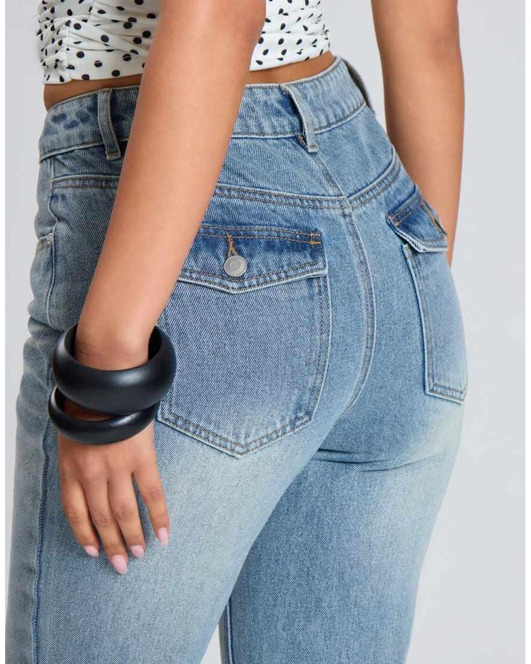 Missy Empire Blue Vintage Wash Denim Skinny Flares