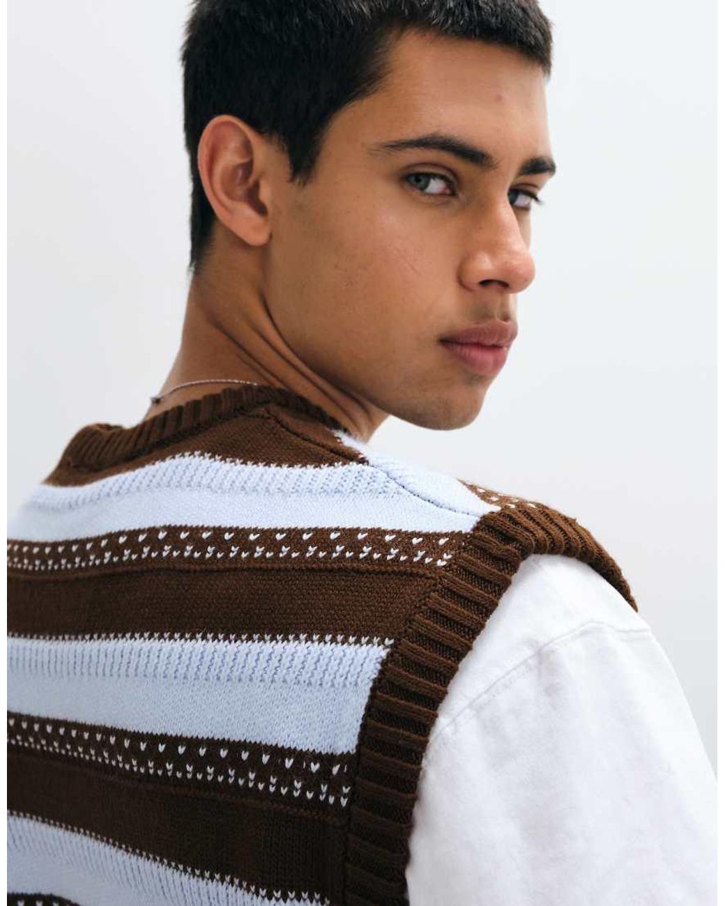 ASOS White Oversized Knitted Crew Neck Vest for men