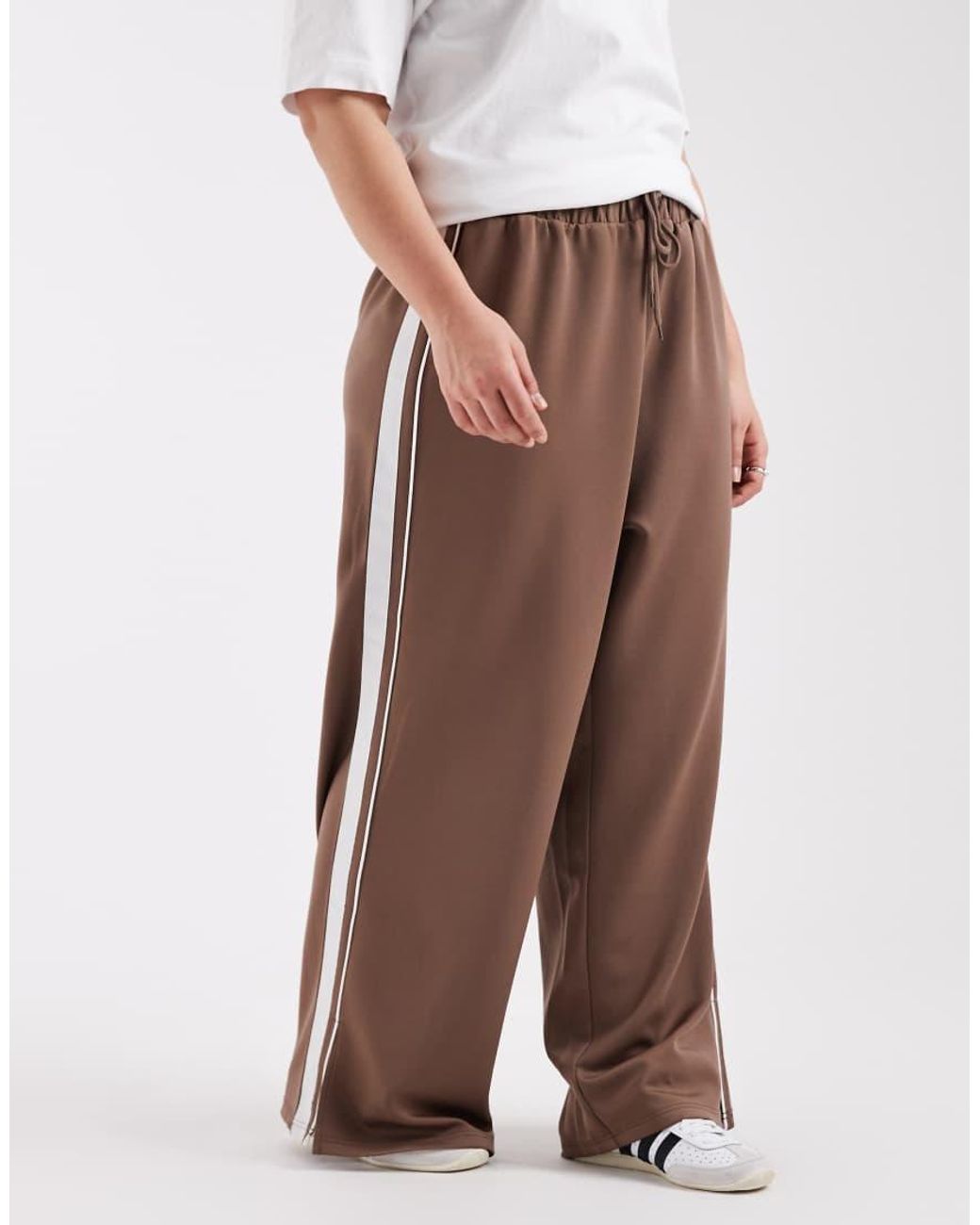 Pieces Plus Gray Pieces Curve Wide Leg Trousers With Side Stripe