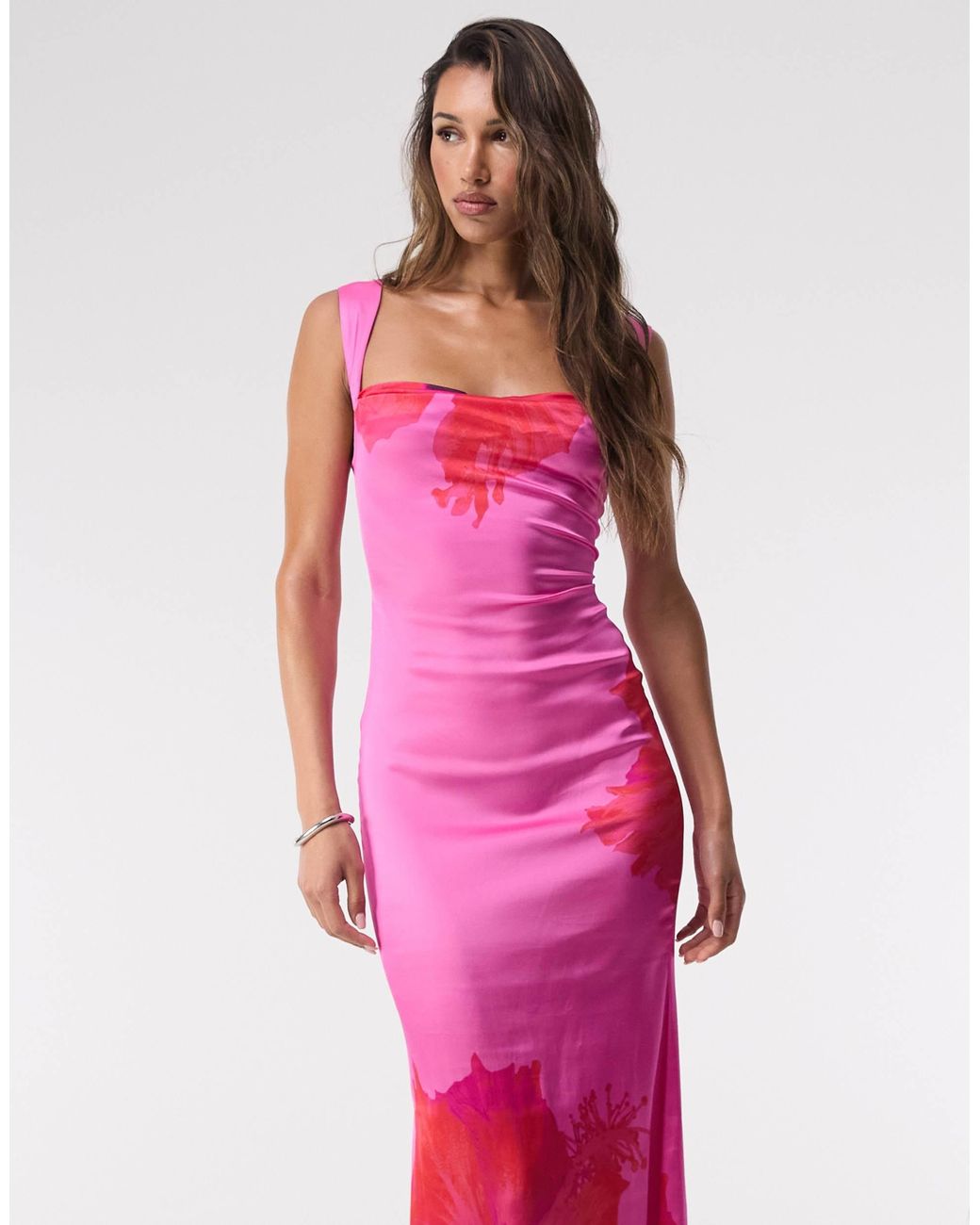 GOOD AMERICAN Satin Lace Up Maxi Dress in Pink | Lyst