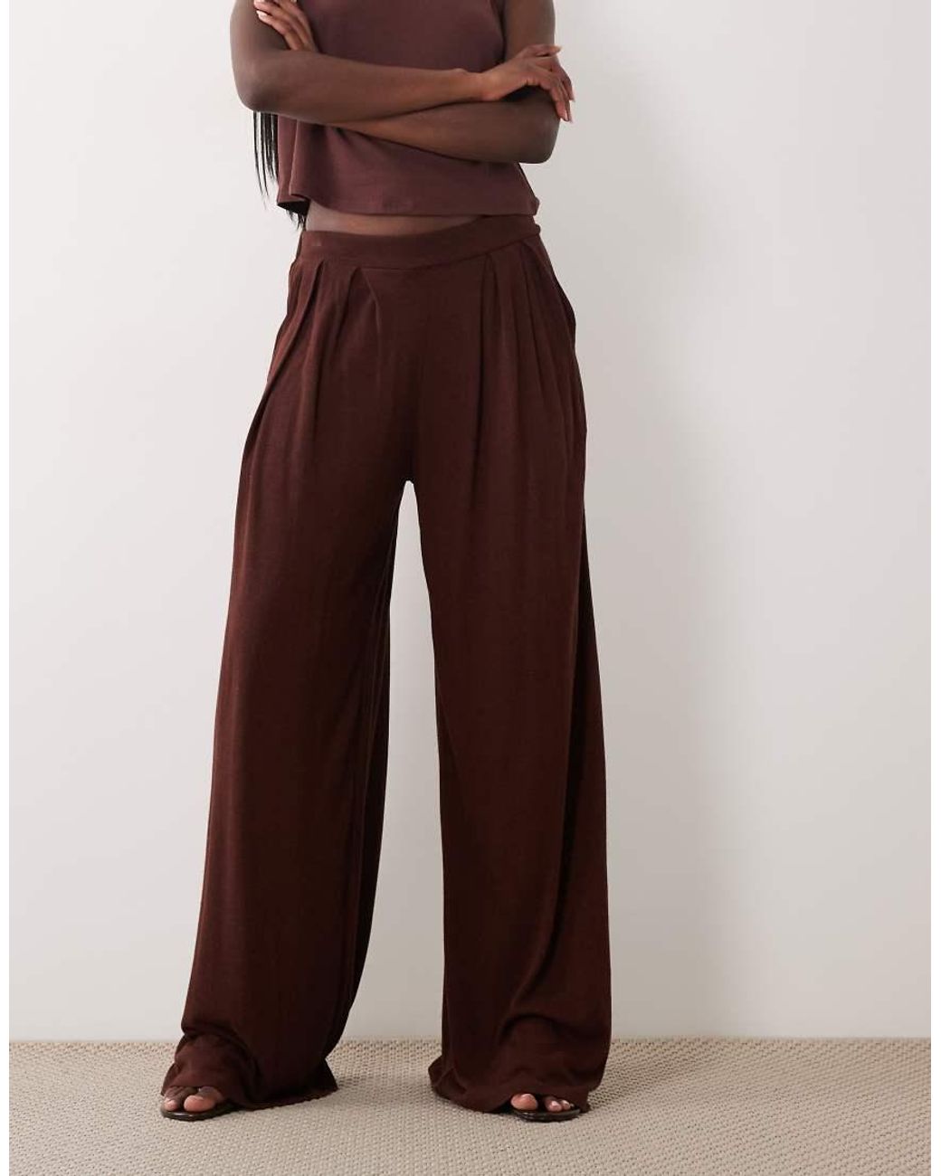 ASOS Brown Viscose Linen Super Wide Leg Trouser