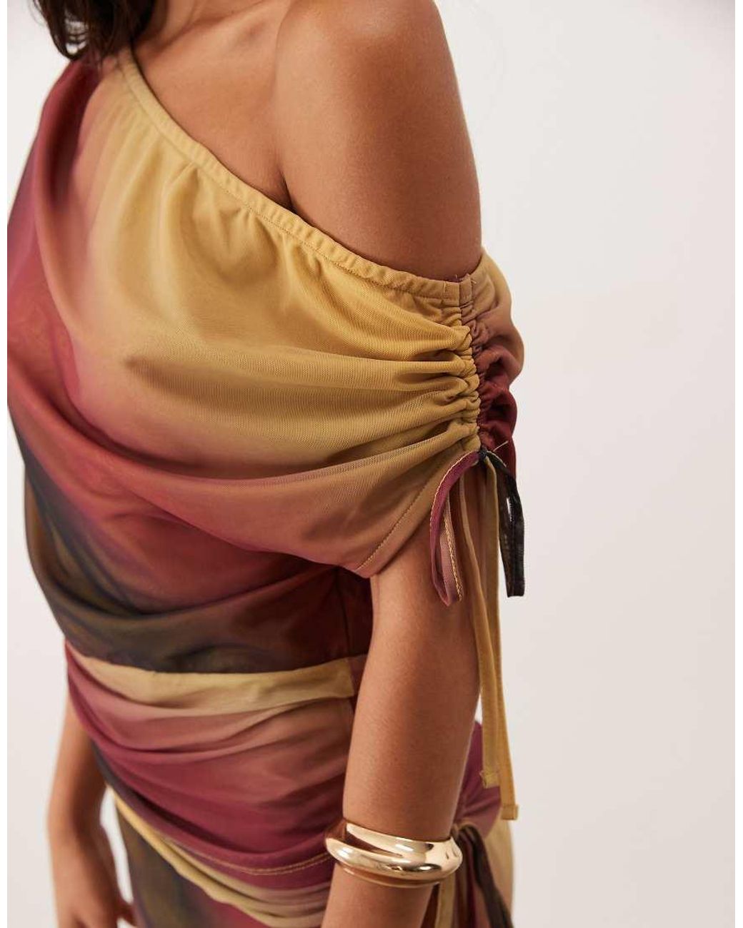 ASOS Multicolor Ruched Shoulder Asymmetrical Cinched Waist Co-ord Top