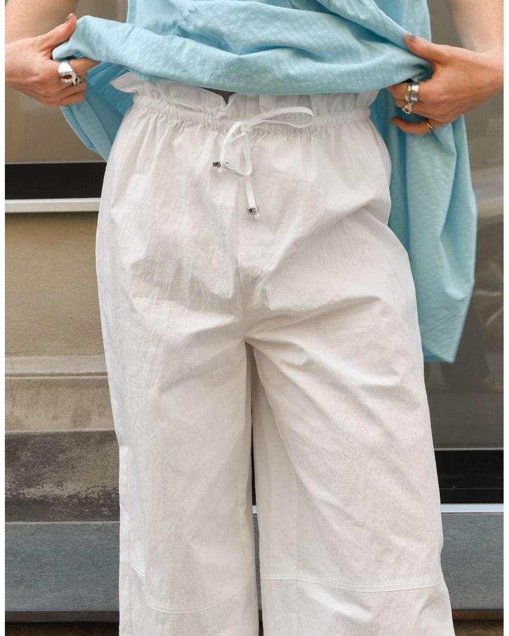 NA-KD White X Charlotte Olivia Drawstring Detail Wide Trousers