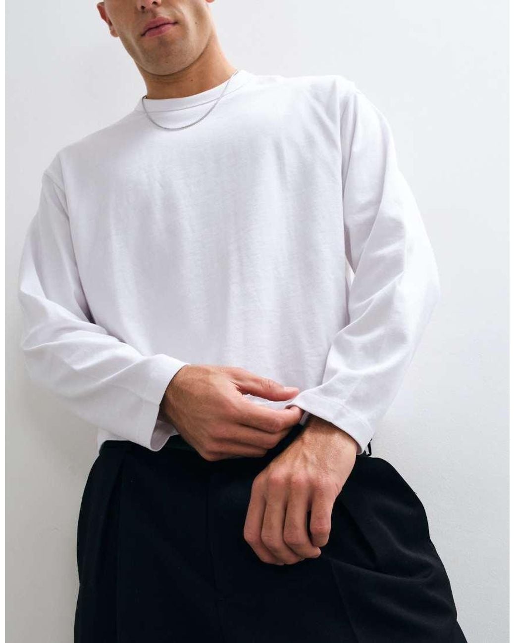 Collusion White Boxy Heavyweight Long Sleeve T-Shirt for men