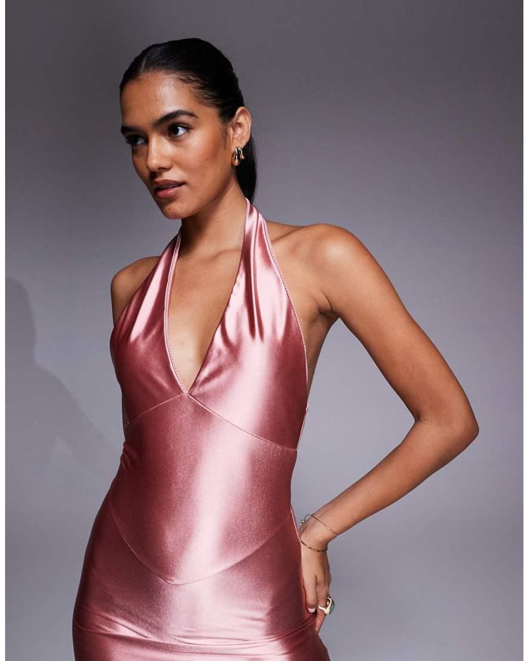 ASOS Pink Plunge Stretch Satin Maxi Dress