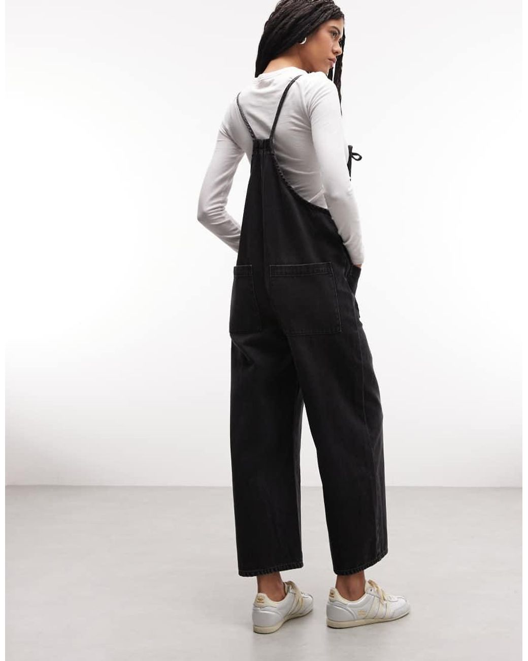 Monki Black Denim Wide Leg Jumpsuit