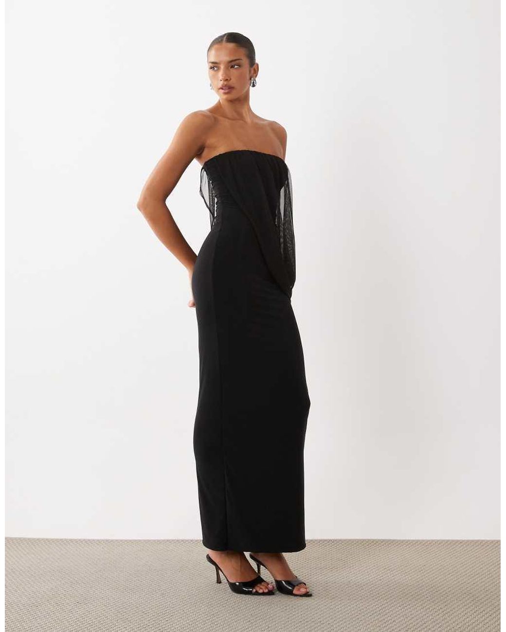 Missy Empire White Missy Empire Double Sculpted Slinky Mesh Overlay Drape Detail Bandeau Maxi Dress
