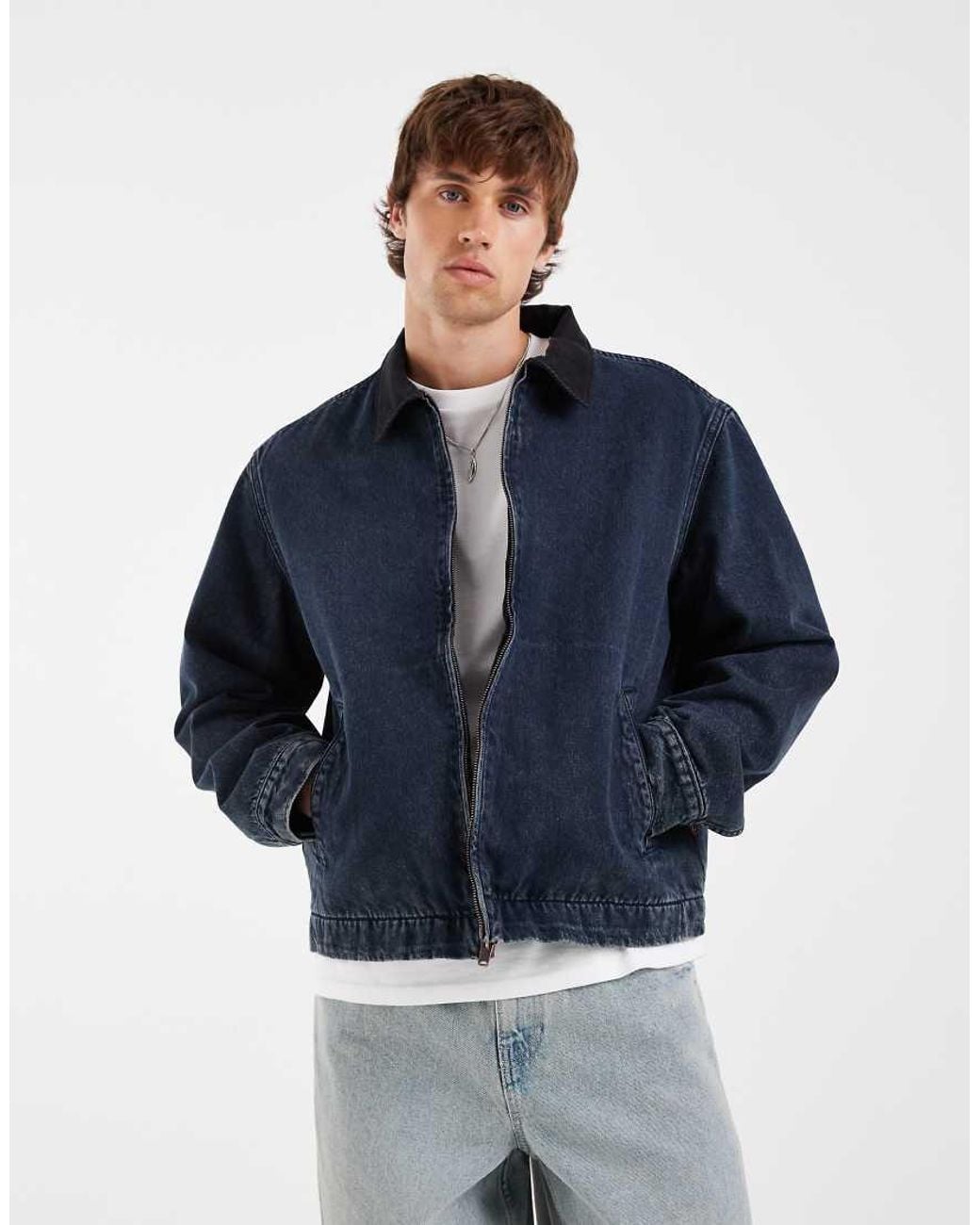 Levi's Blue Castro Denim Harrington Jacket With Contrast Collar for men