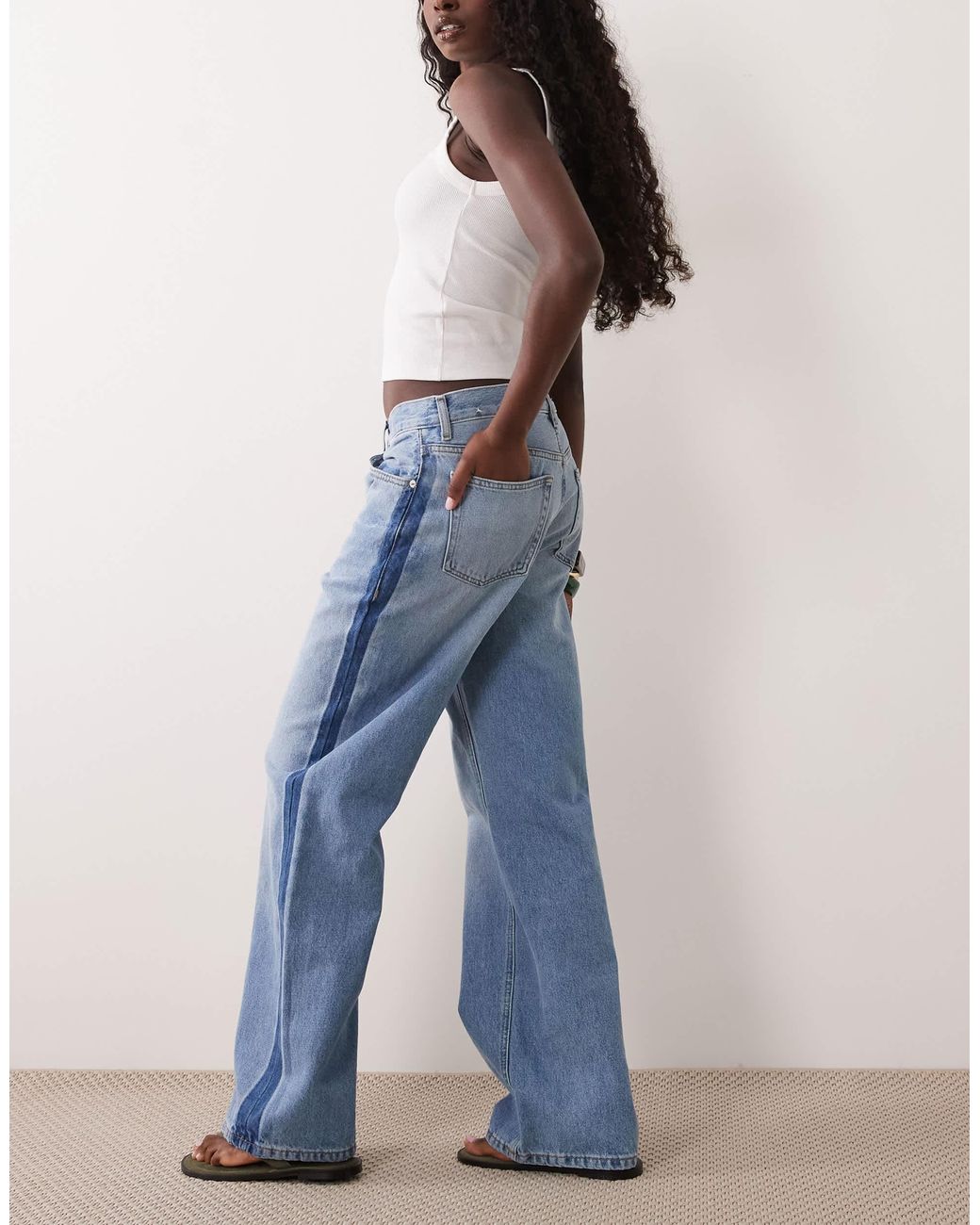 Mango Blue Ruby 100% Cotton Side Panel Straight Jeans