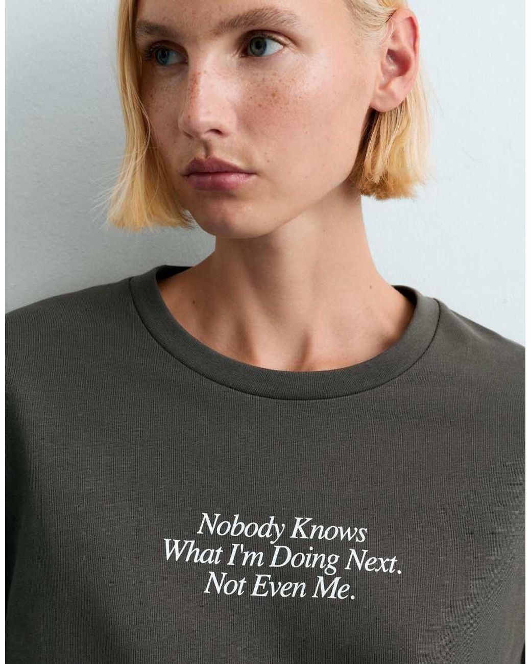 Oysho Gray 100% Cotton Long Sleeve T-shirt With Text