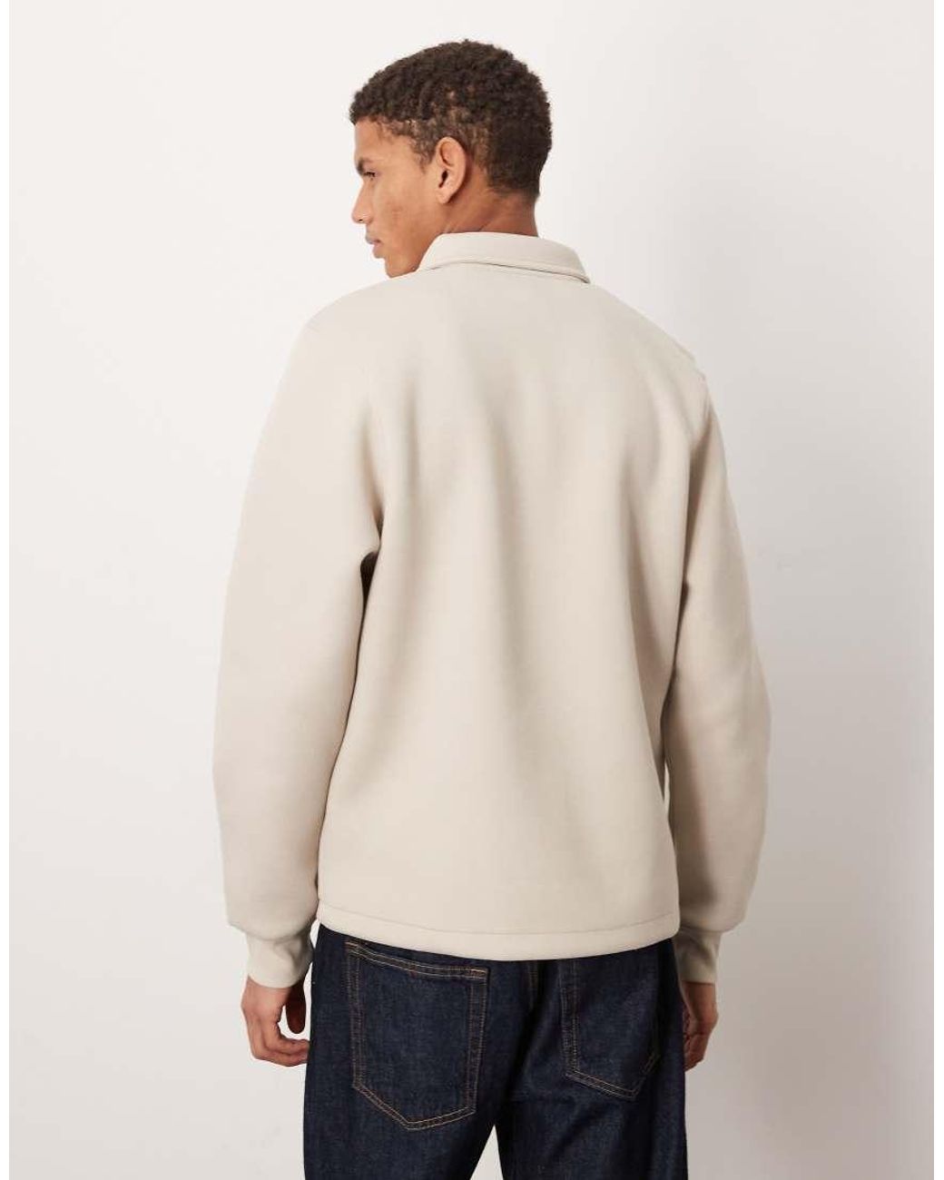 ASOS Natural Heavyweight Oversized Polo Sweatshirt With Fixed Hem for men