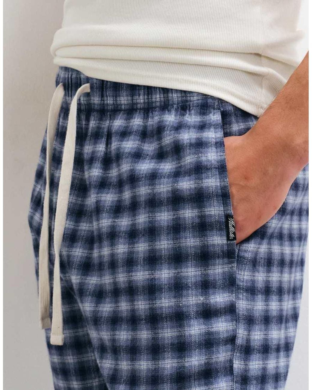 Hollister Blue Cuffed Flannel Pyjama Bottoms for men