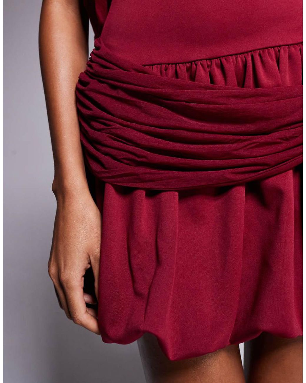 ASOS Red Drape Shoulder Mini Dress With Puff Skirt