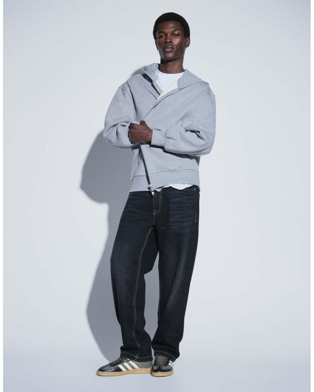 ASOS Gray Premium Heavyweight Oversized Zip Through Hoodie for men