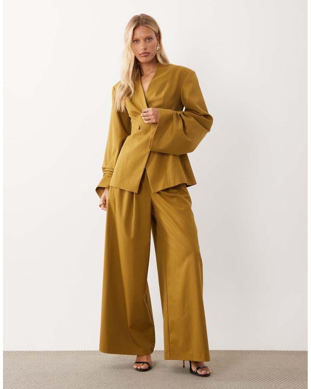 ASOS Natural Blazer With Pleated Sleeve Detail
