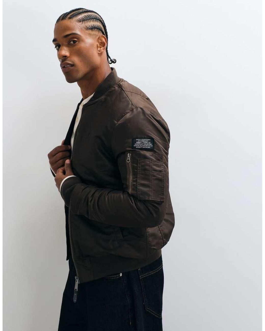 Schott Nyc Black Padded Nylon Bomber Jacket for men