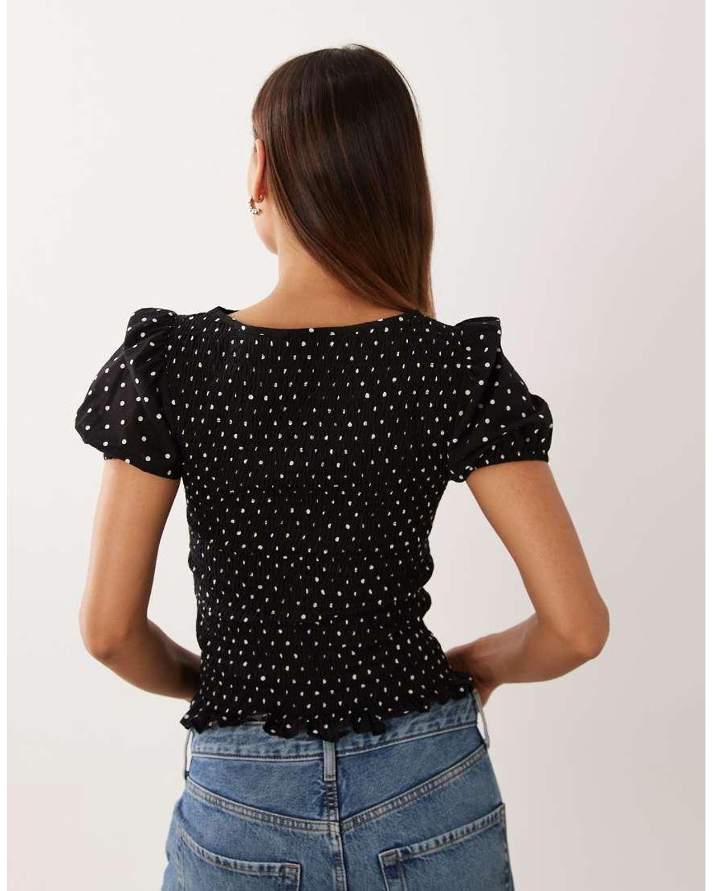 ASOS Blue Shirred Short Sleeve Top