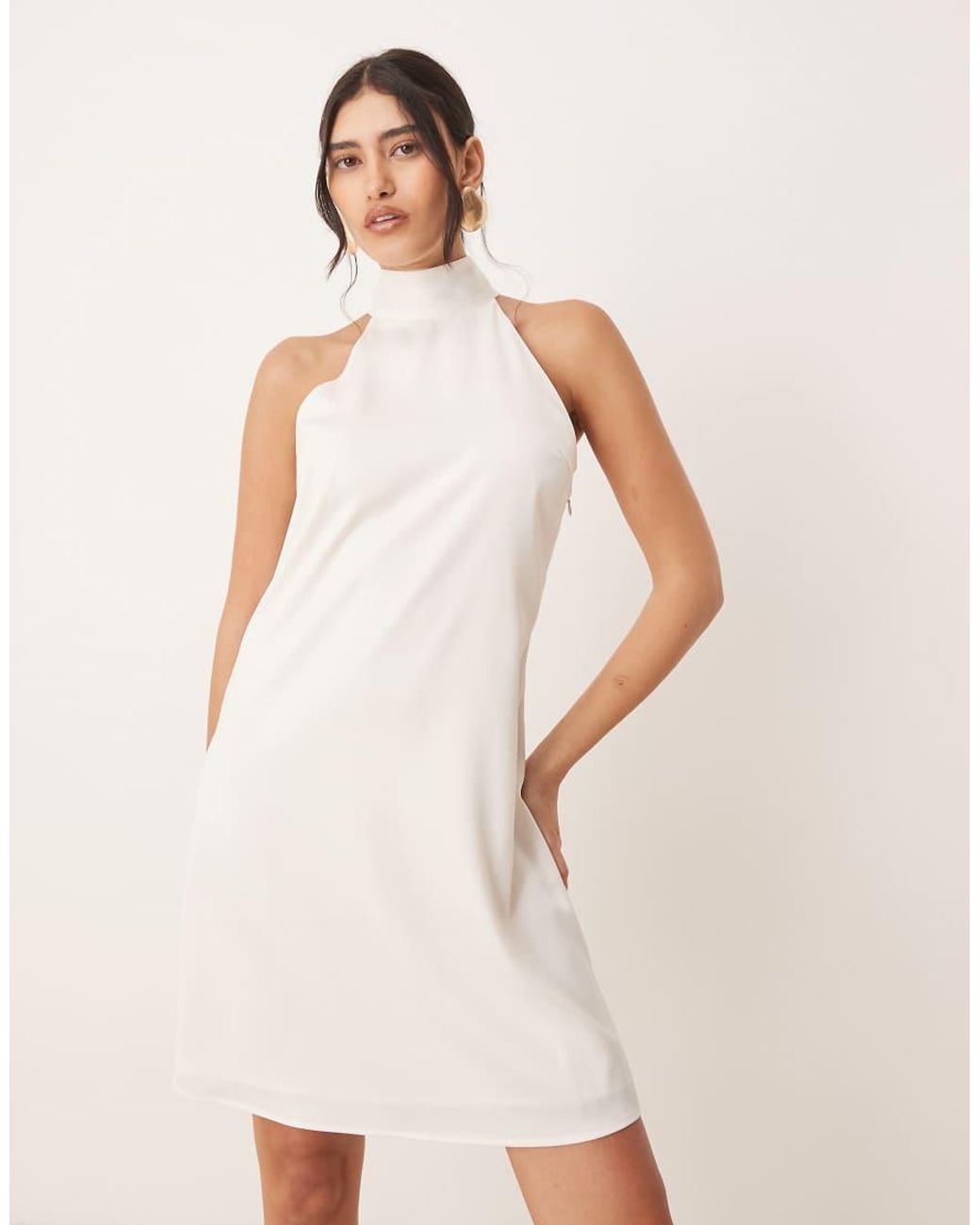 Y.A.S Natural Halterneck Mini Dress With Bow Back