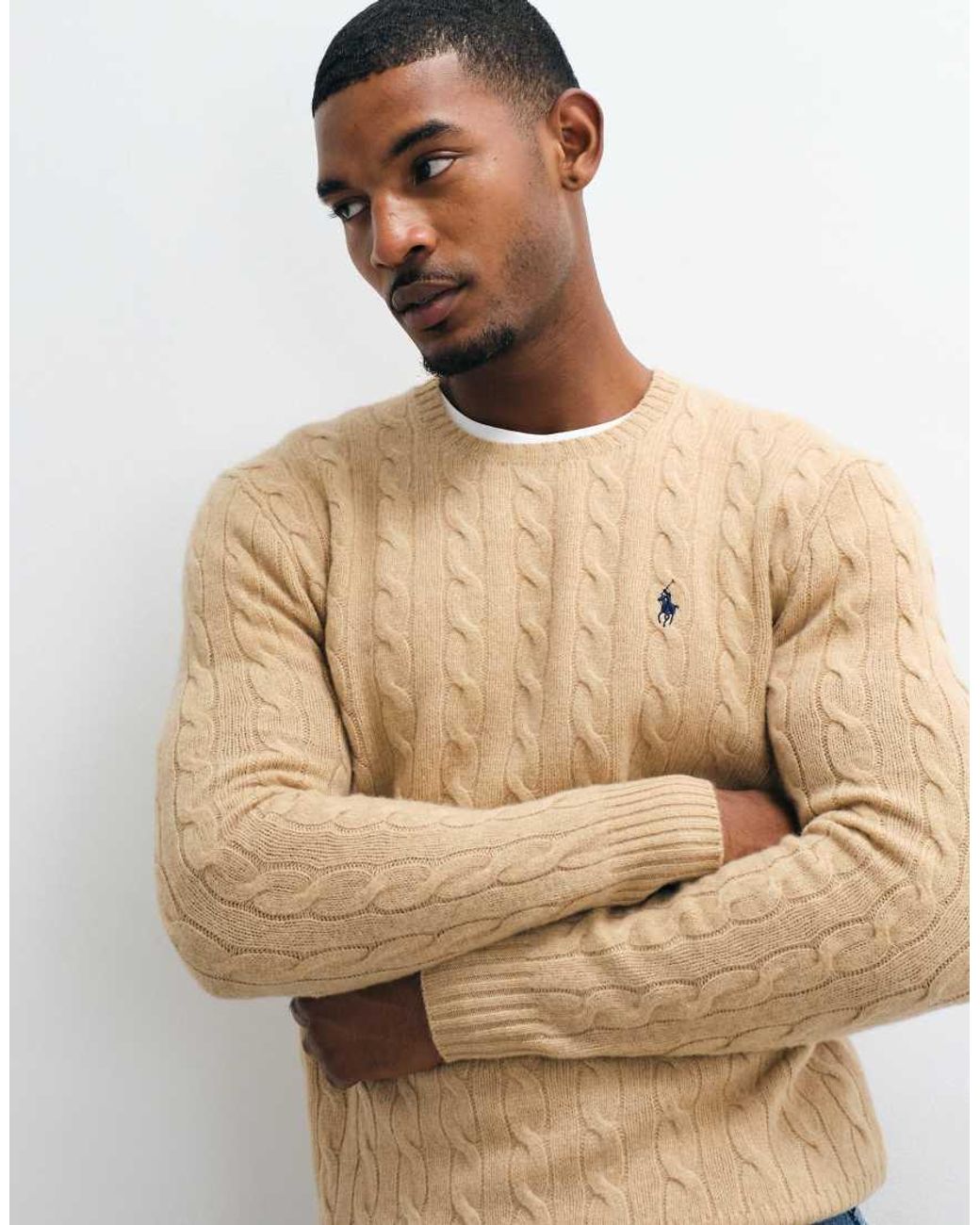 Polo Ralph Lauren Natural Icon Logo Rich Wool Cable Knit Jumper for men