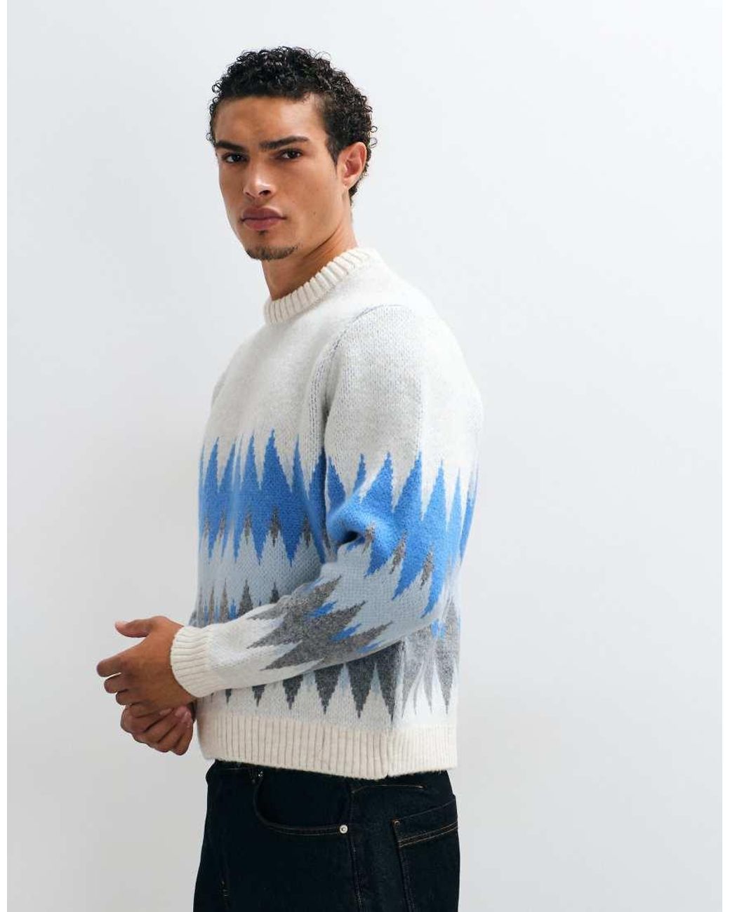 ASOS White Knitted Oversized Chevron Pattern Sweater for men