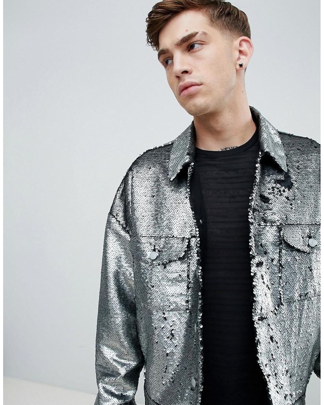 ASOS Silberne Oversize-Jacke mit Pailletten in Mettallic für Herren | Lyst  DE