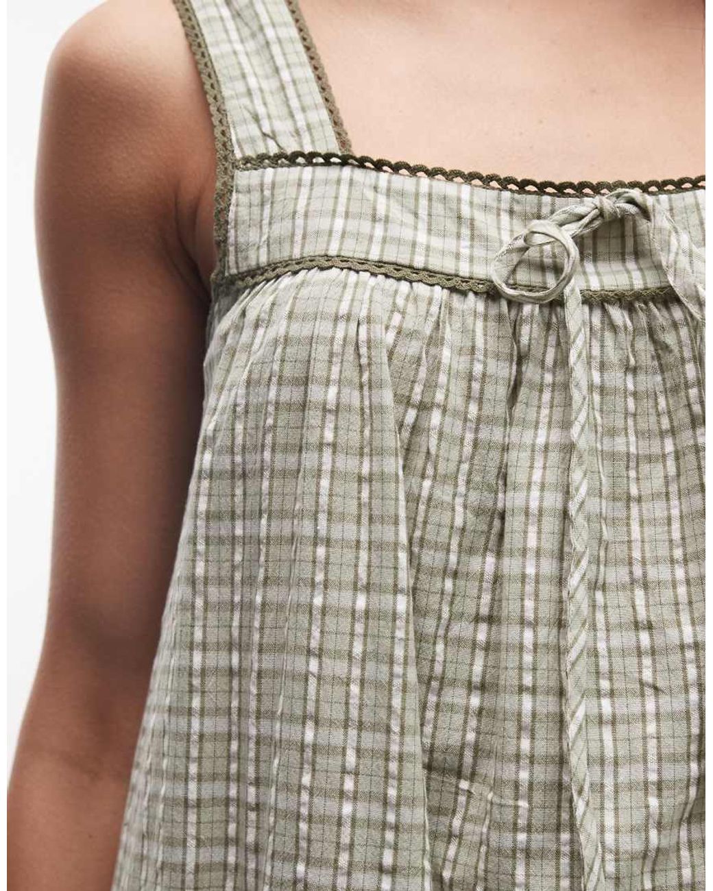 Reclaimed Vintage Green Mini Dress With Lace Trim And Hip Seam Detail