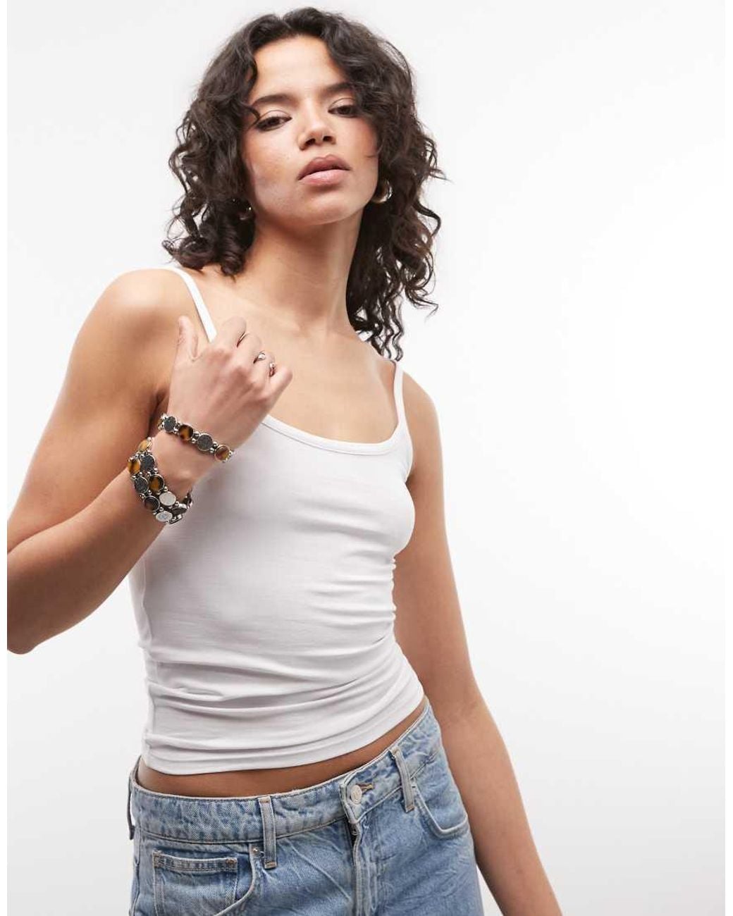 Collusion White Spaghetti Strap Fitted Tank Top