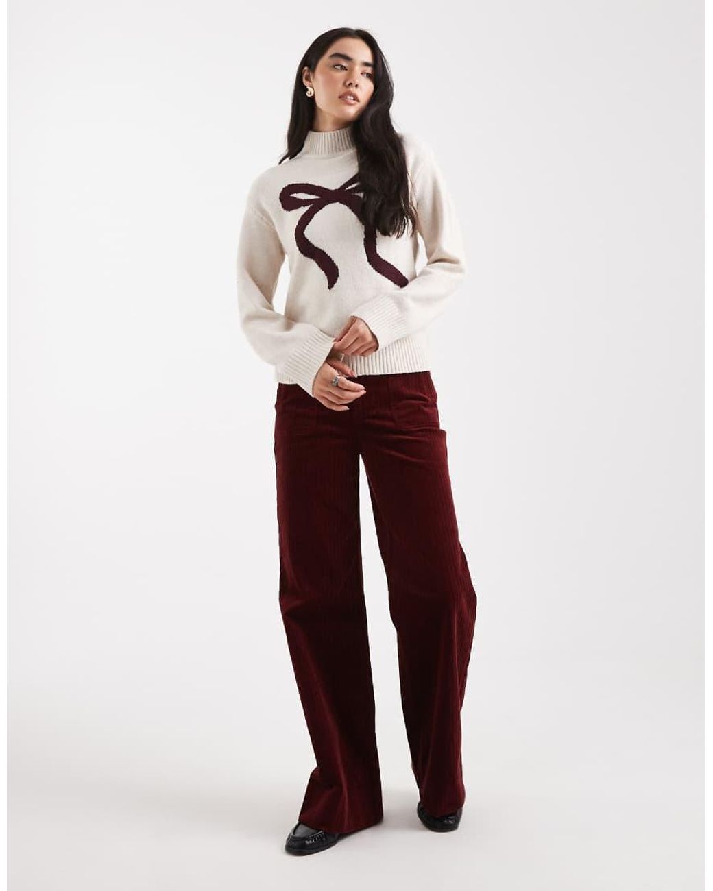 Brave Soul Natural Mock Neck Jumper With Bow Print