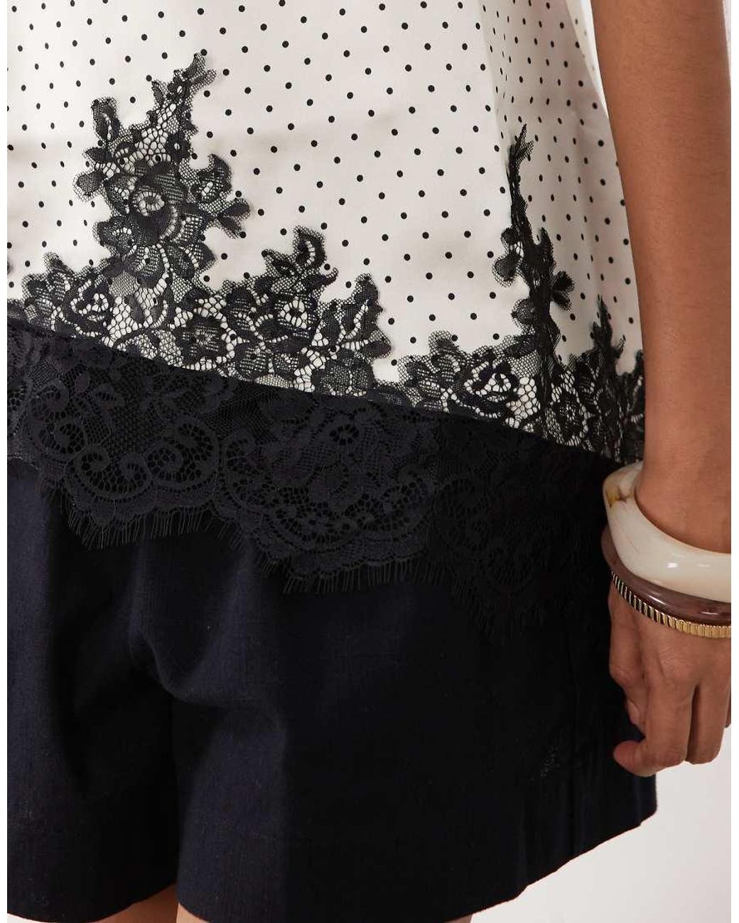 Vero Moda White Lace Trim Asymmetric Detail Cami Top
