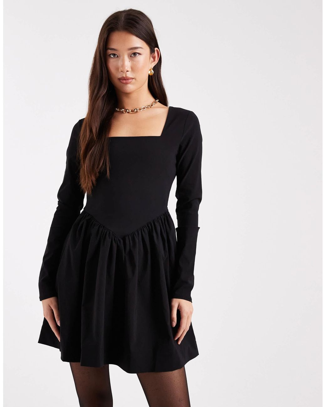 ONLY Black Corset Detail Long Sleeve Mini Dress