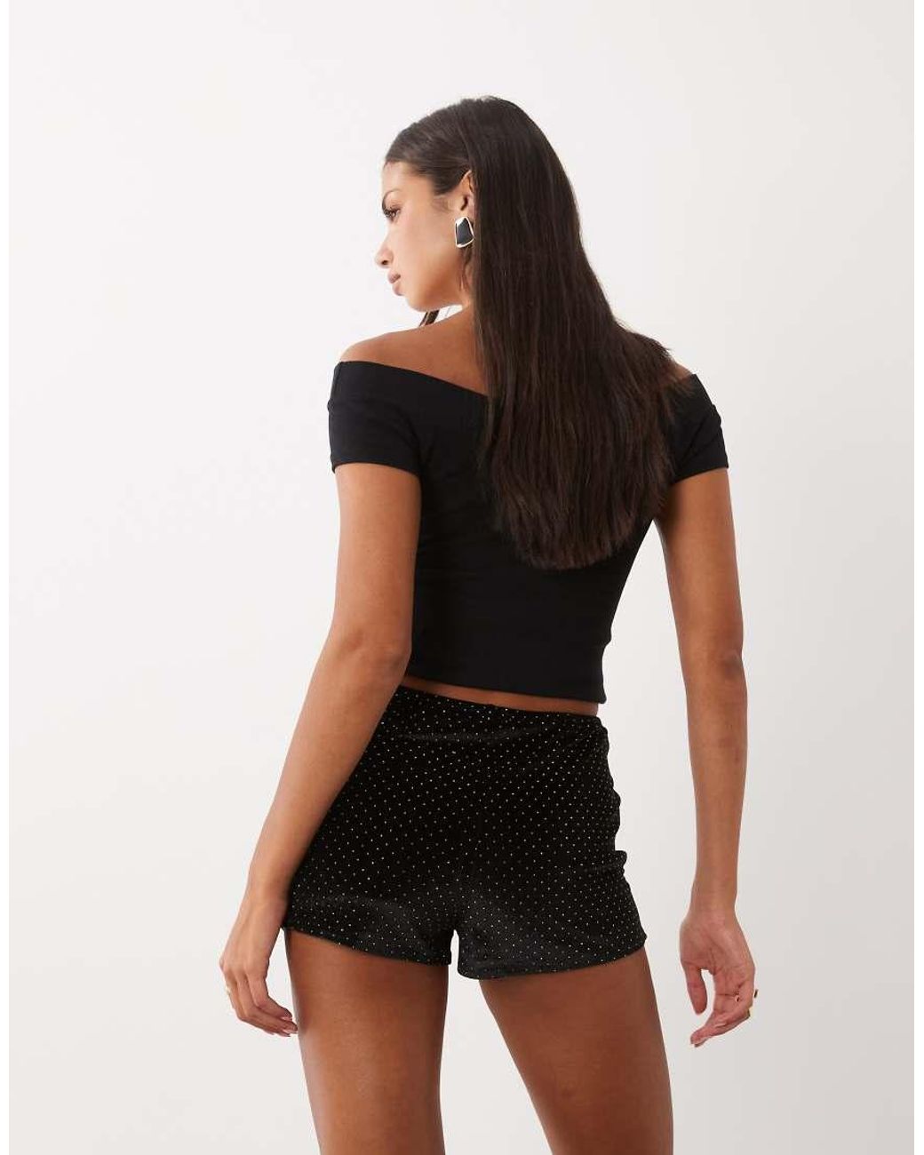 TFNC London Black Hotfix Velvet Hot Pants