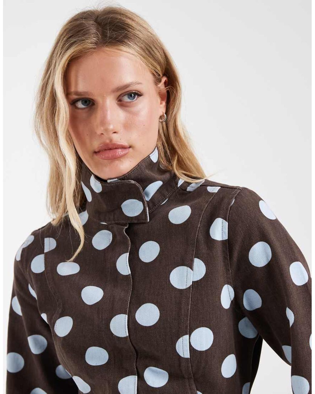 ASOS White Denim Fitted Funnel Neck Jacket