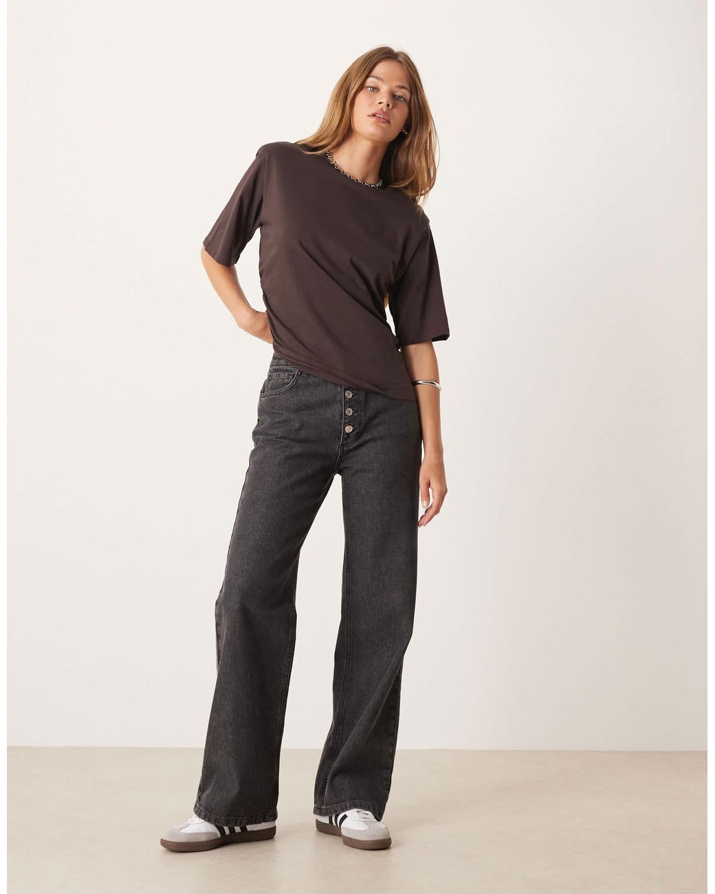 ASOS Brown Shoulder Pad Cinched Tee