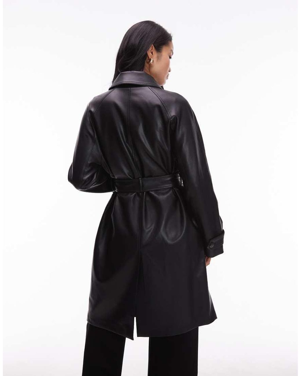 Mango Black Faux Leather Belted Trench Coat