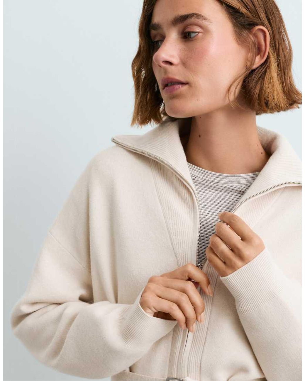 Oysho Natural High-neck Belted Jacket