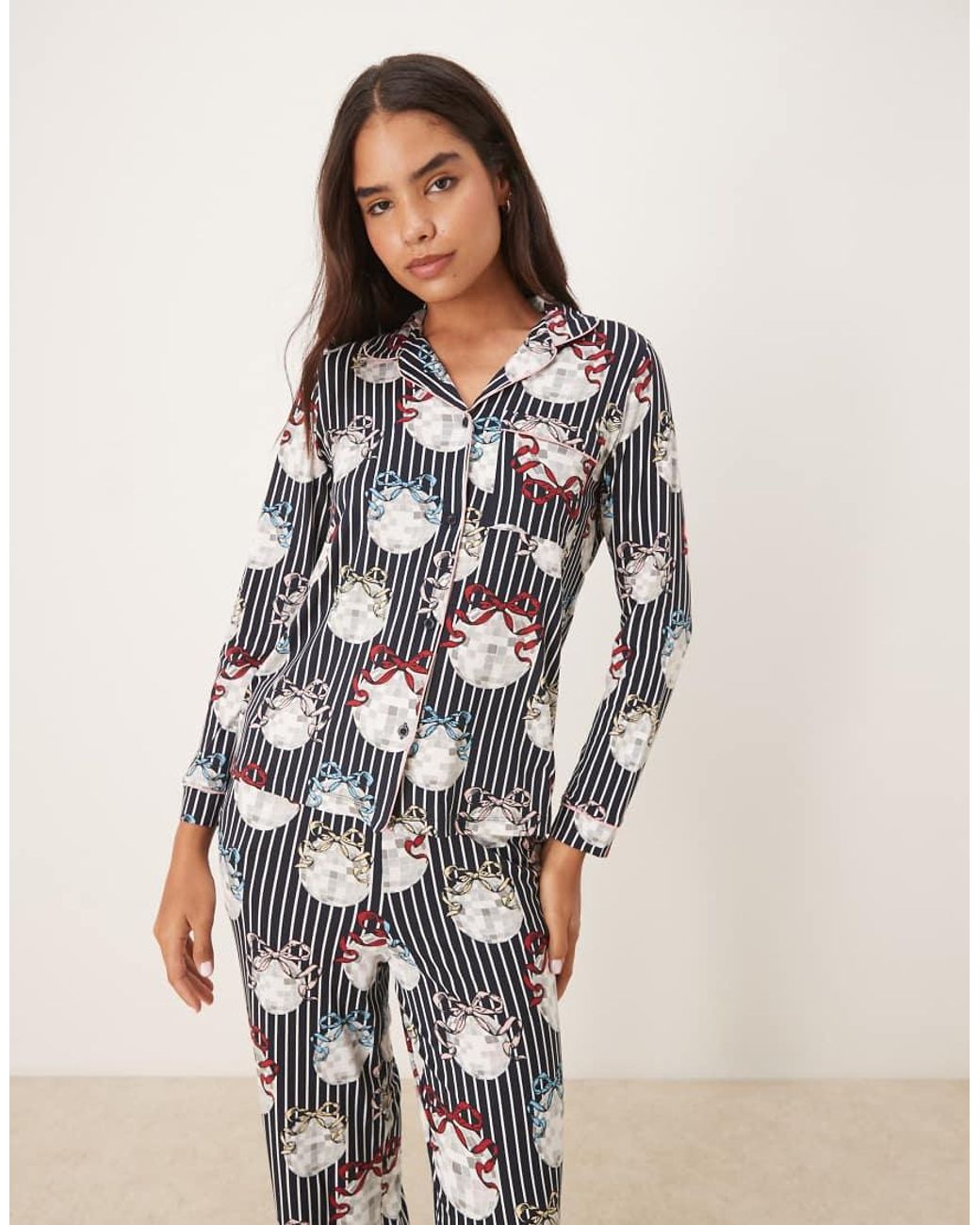 Chelsea Peers Natural Poly Long Sleeve Revere Pajama Set