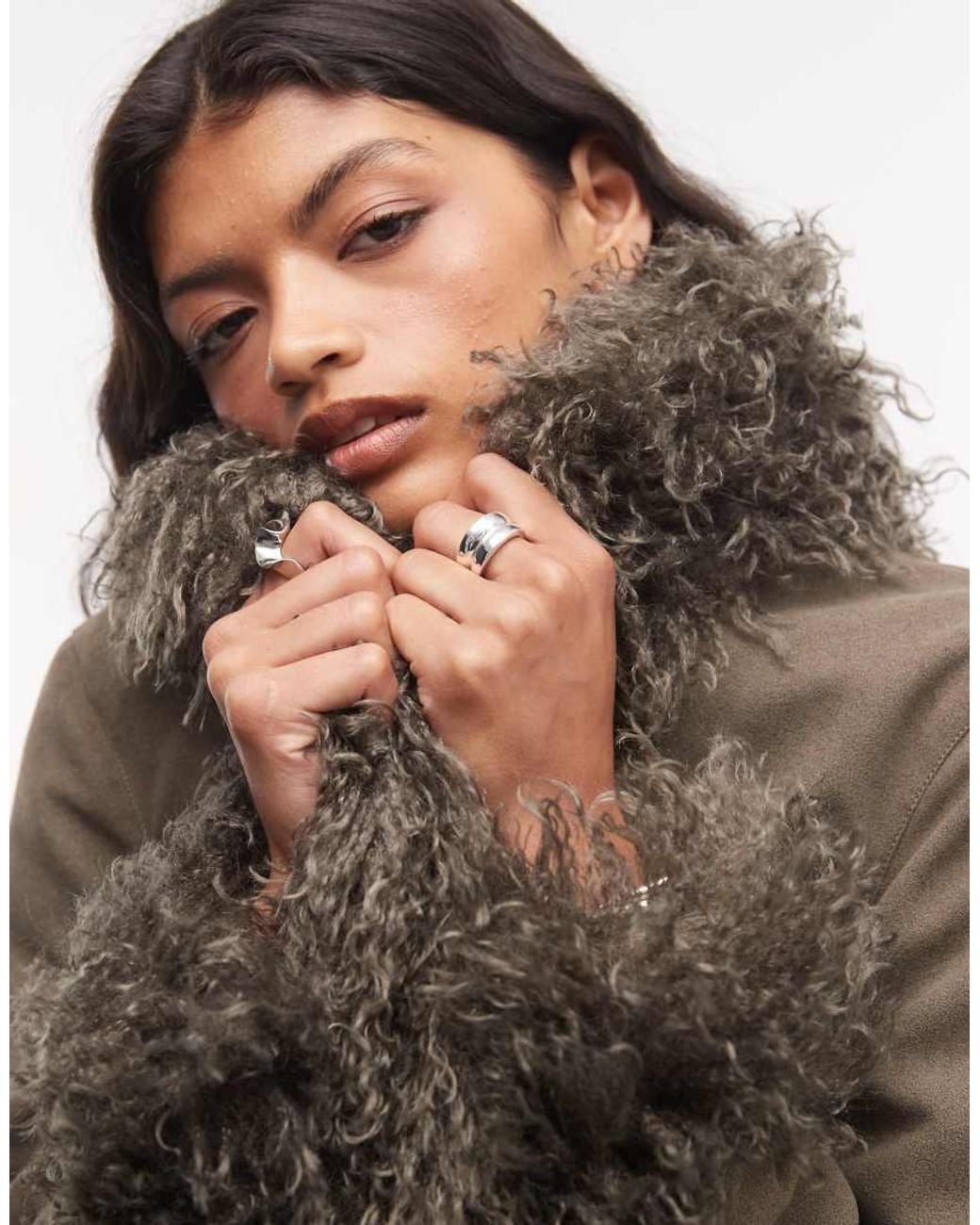 Collusion Brown Faux Fur Trim Afghan Jacket