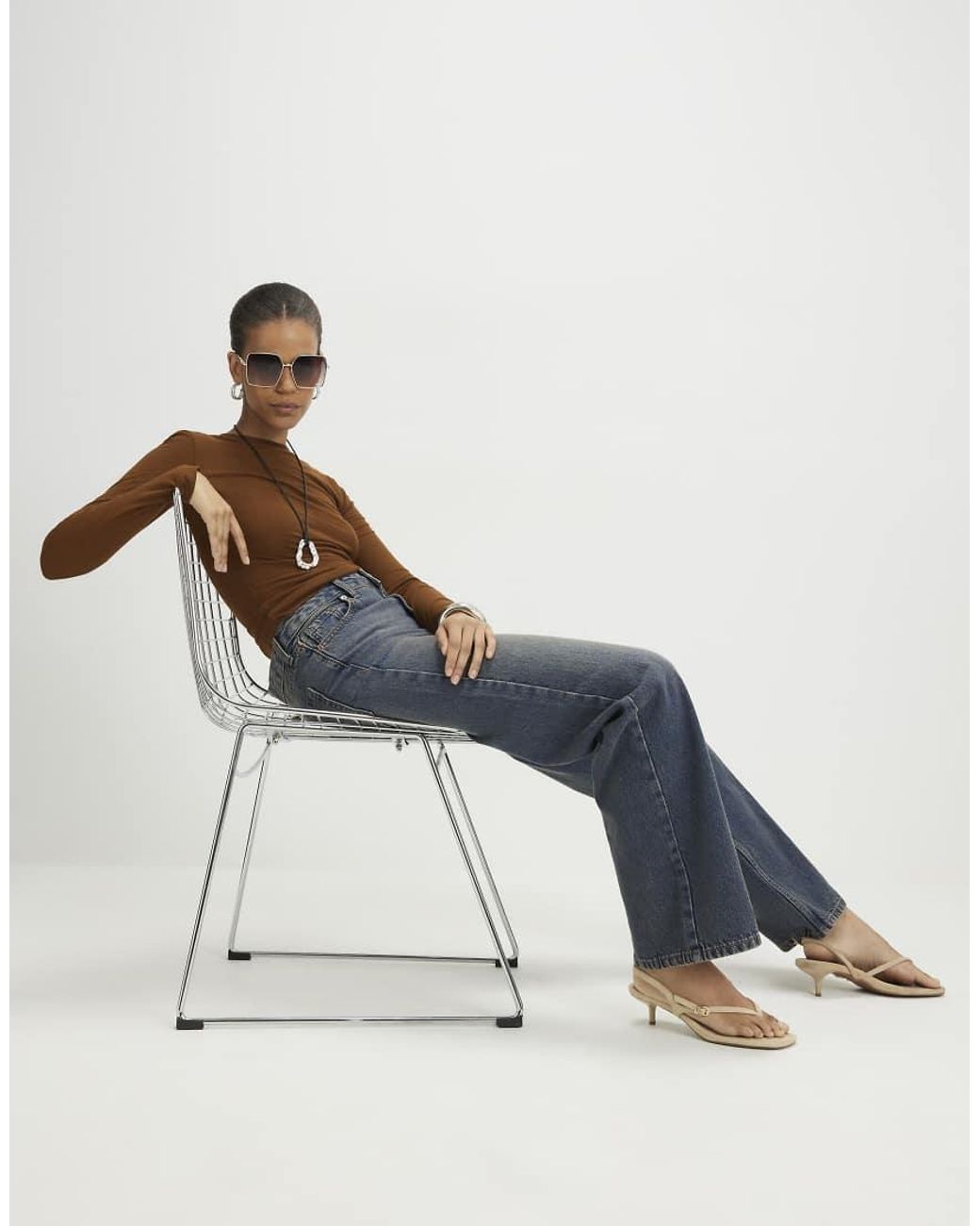 River Island Blue Tinted Relaxed Straight Leg Jeans