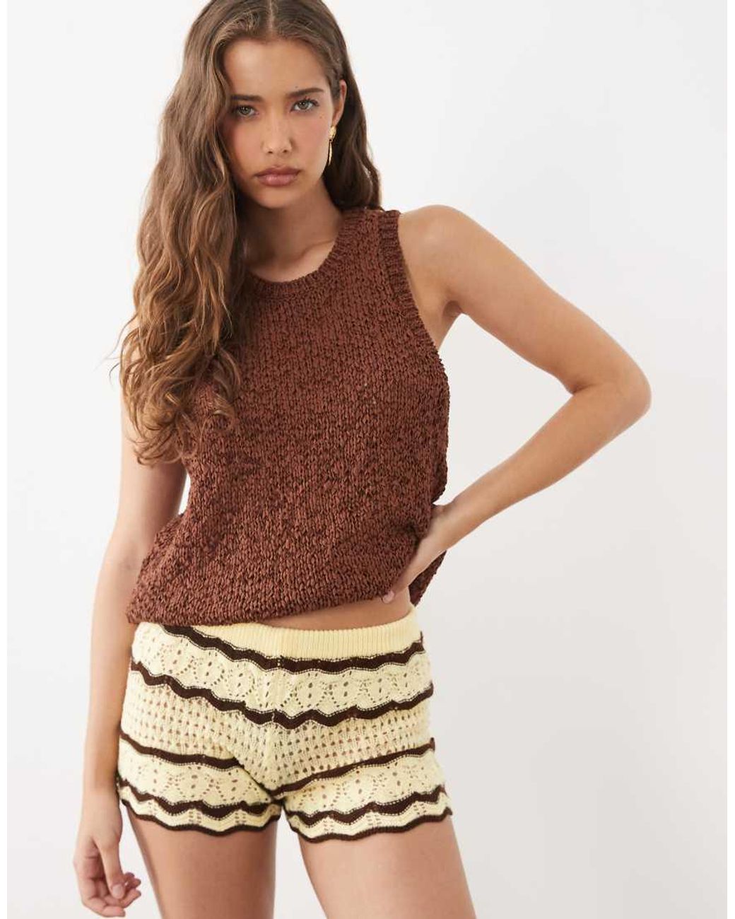 Miss Selfridge Multicolor Crochet Knitted Short Co-Ord