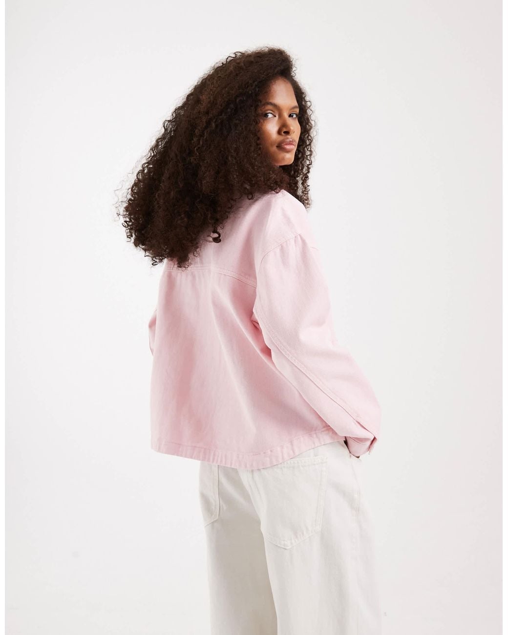 Vero Moda Pink Denim Shacket With Front Pockets