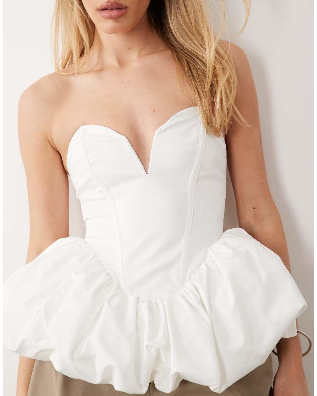 ASOS White Satin Bubble Peplum Top