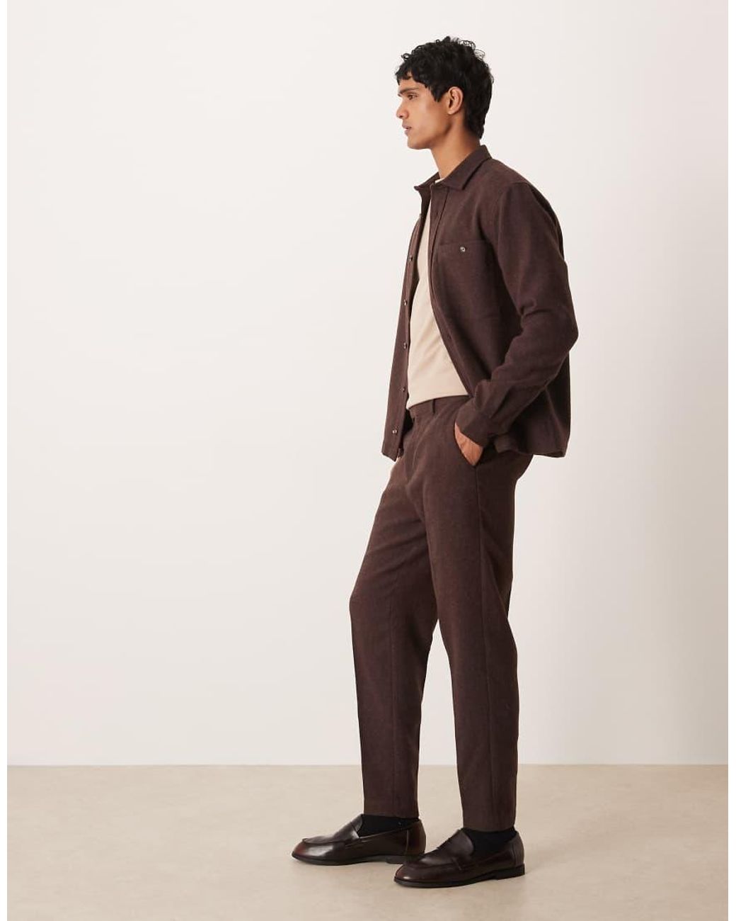 ASOS Natural Co-Ord Tapered Trousers With Wool for men