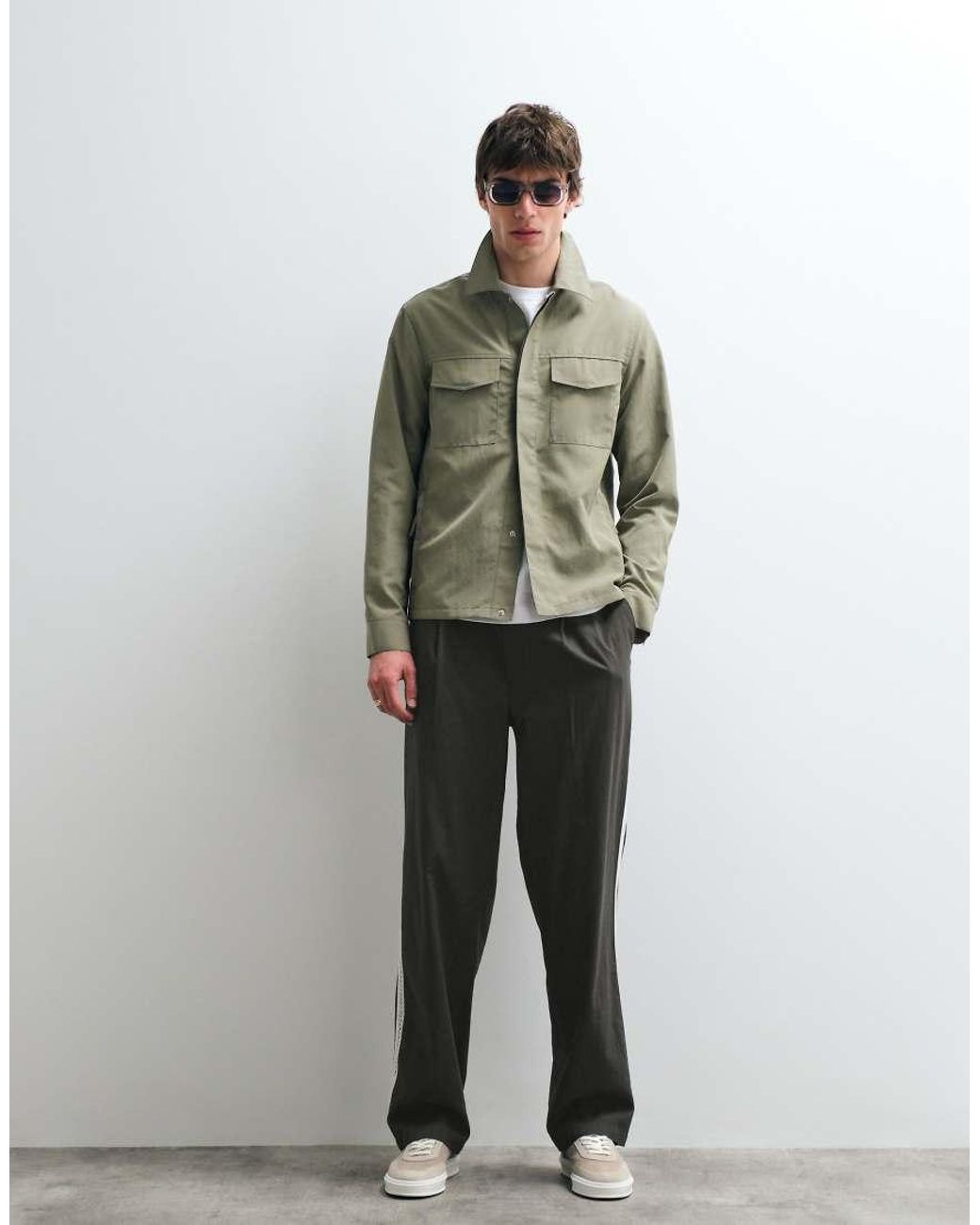 ASOS COLLECTIVE White Ac-b-253 Straight Fit Cotton Woven Trim Pants With Linen for men