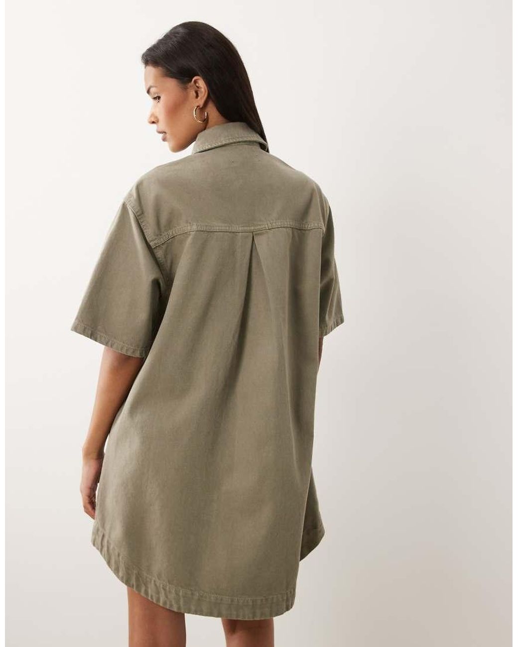 ASOS Natural Denim Boxy Shirt Dress With Pocket Detail