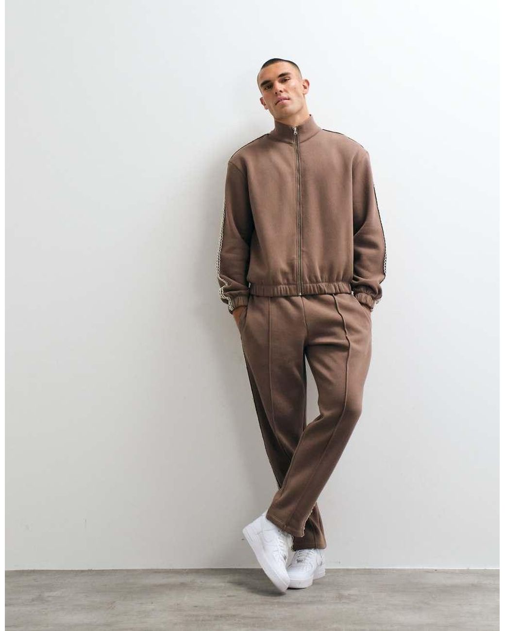 ASOS Brown Relaxed Boxy Zip Through Jersey Jacket for men
